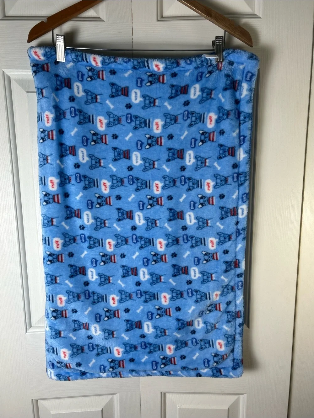 Zak & Zoey Blue Puppy Dog Baby Blanket Ruff Woof Paw Print Bone Red White Lovey